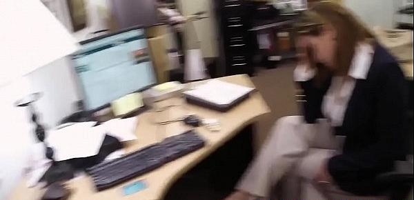 Busty office MILF pawns her wet box for cash